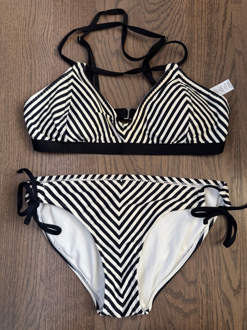 Athleta Black and White Striped Bikini Set